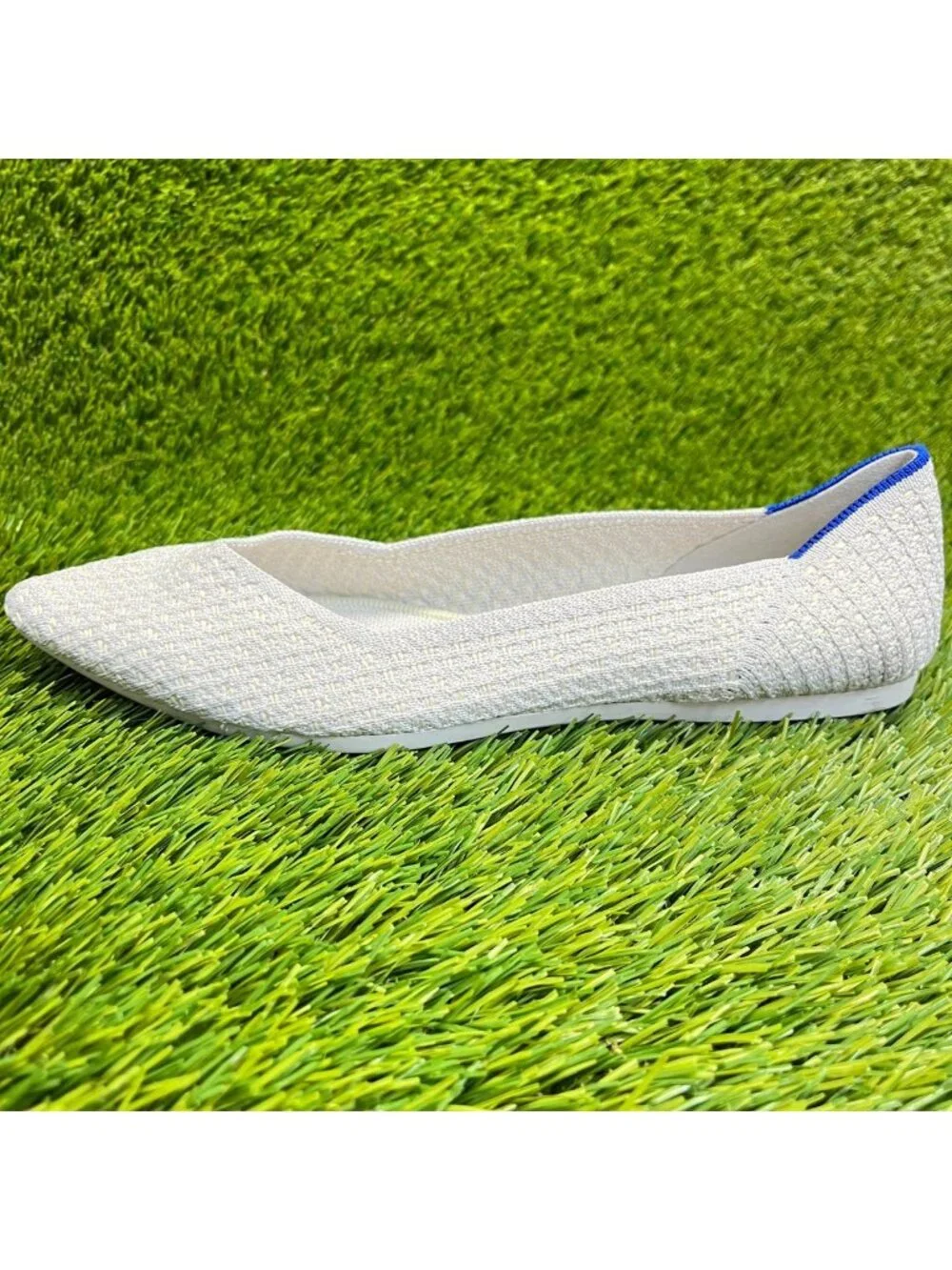 Rothy's The Point Womens Size 8.5 White Blue Casual Classic Slip On Ballet Flats